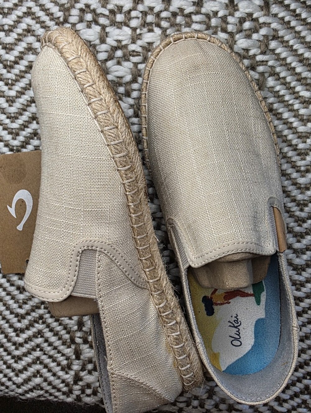 OluKai Beige Linen Slip-On Espadrilles